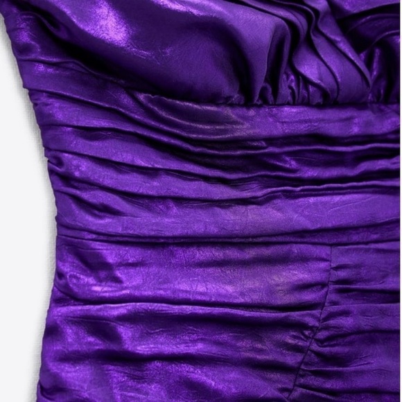 Zara Mini Dress Corset Bodycon Strapless Purple Metallic Satin Size Medium - Picture 6 of 16